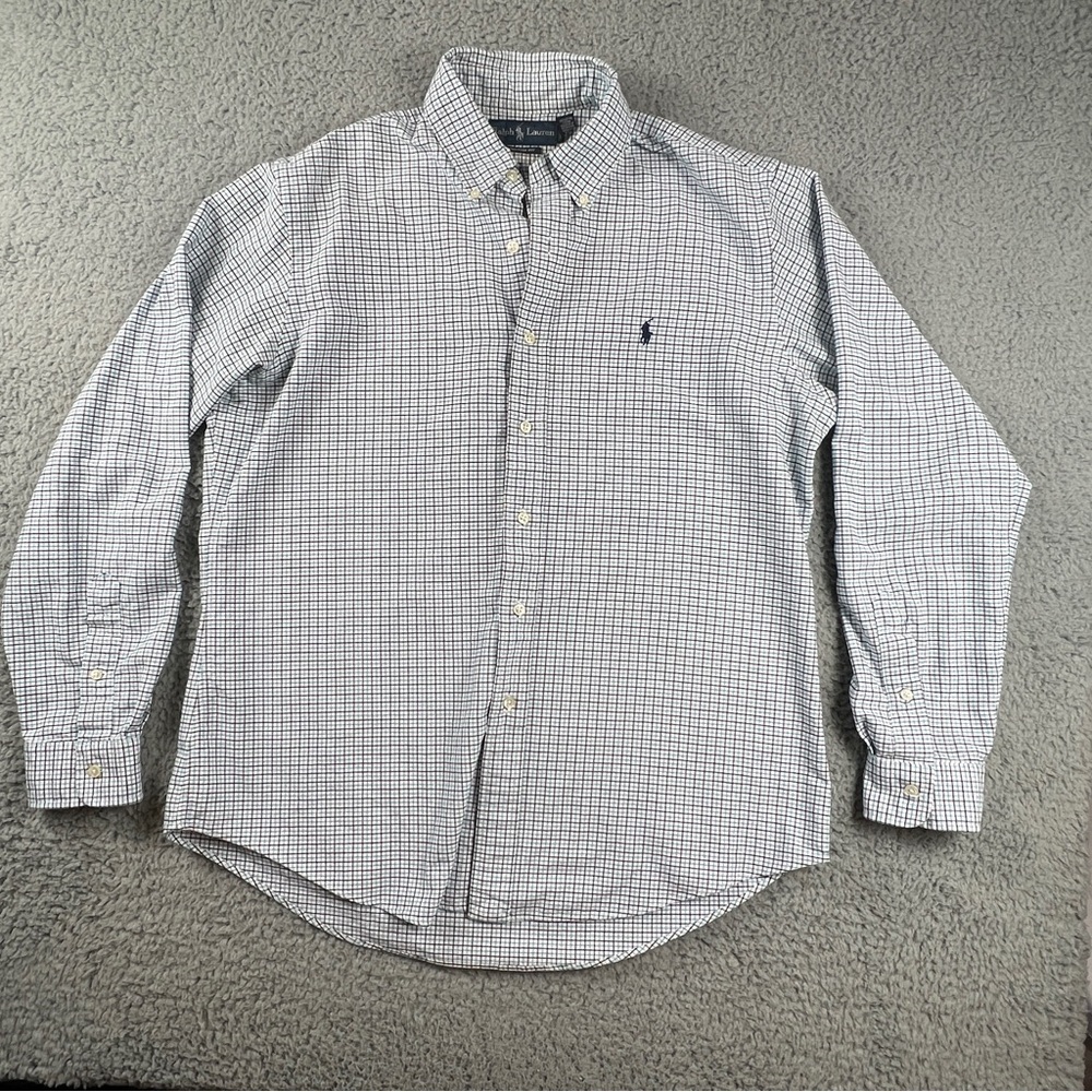 Ralph Lauren Button Down Shirt Mens Sz Large Check Custom Fit Long Sleeve Casual